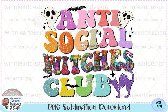 Halloween Quote Anti Social Witches Club T-Shirt Graphics