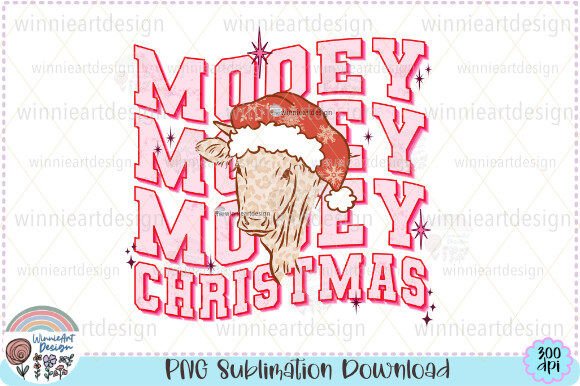 Mooey Christmas Retro Western PNG for T-Shirt Designs