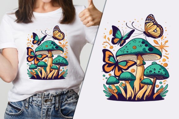 Mushroom Butterfly Stylish Tee Design: Graphics for T-Shirt & Branding